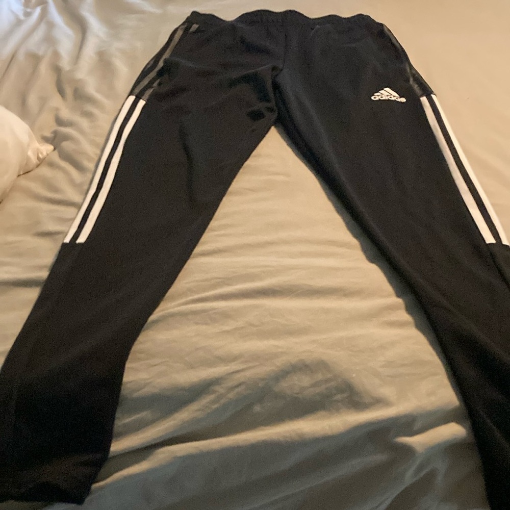 Adidas Black and White Sweatpants with Signature Stripes